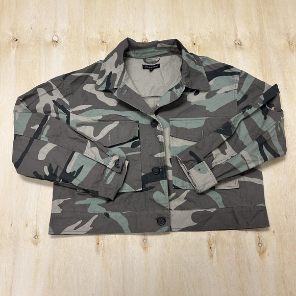 Shinestar Jackets & Blazers - Shinestar Jacket Womens Small Green Camo Military Cropped Button Front Pockets
